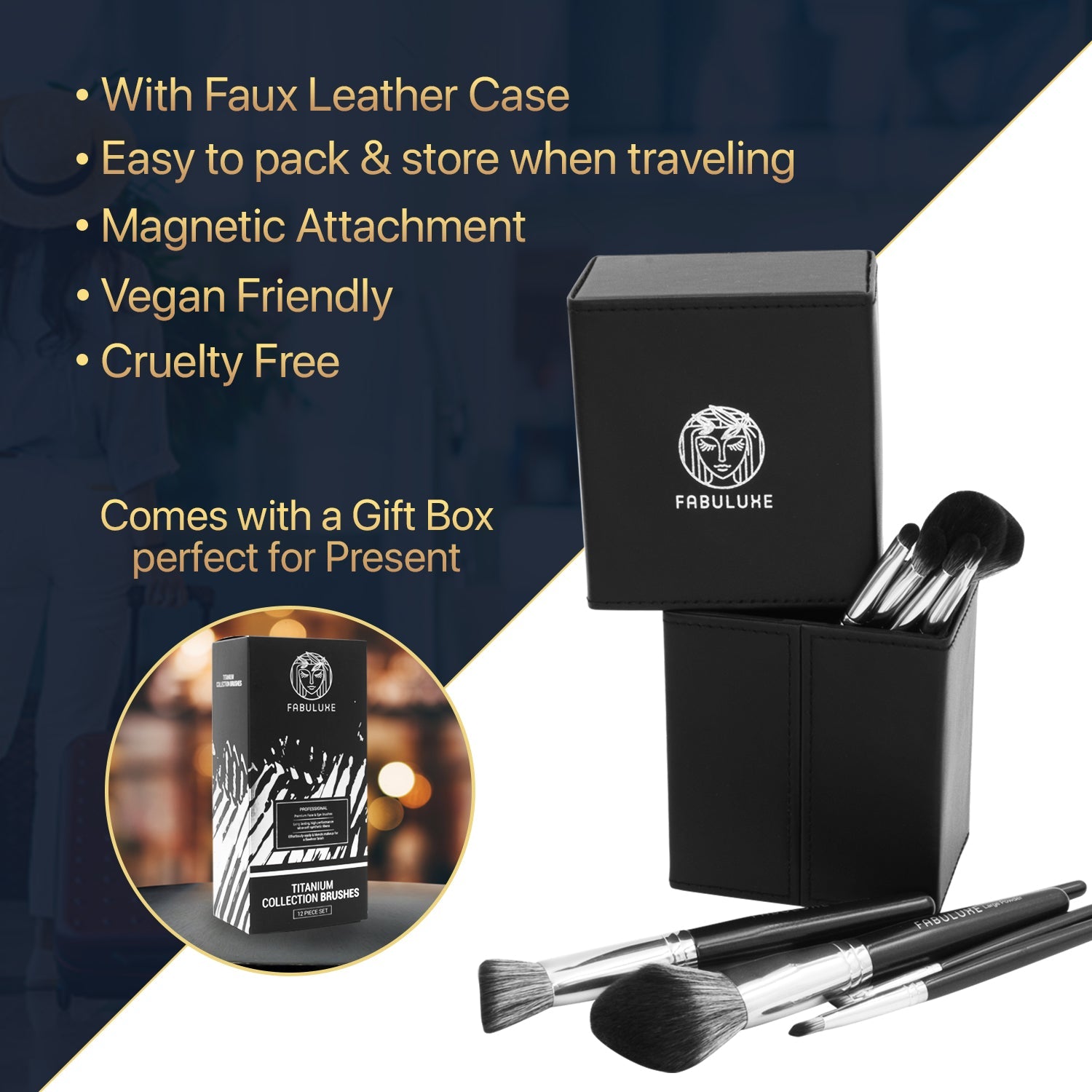 FABULUXE Makeup Brushes Set 12Pcs Professional Makeup Brushes Premium Synthetic Blending Face Powder Blush Concealers Eye Shadows Make Up Brushes Kit With Case (12, Silver) - Fabuluxe Group Australia Pty Ltd