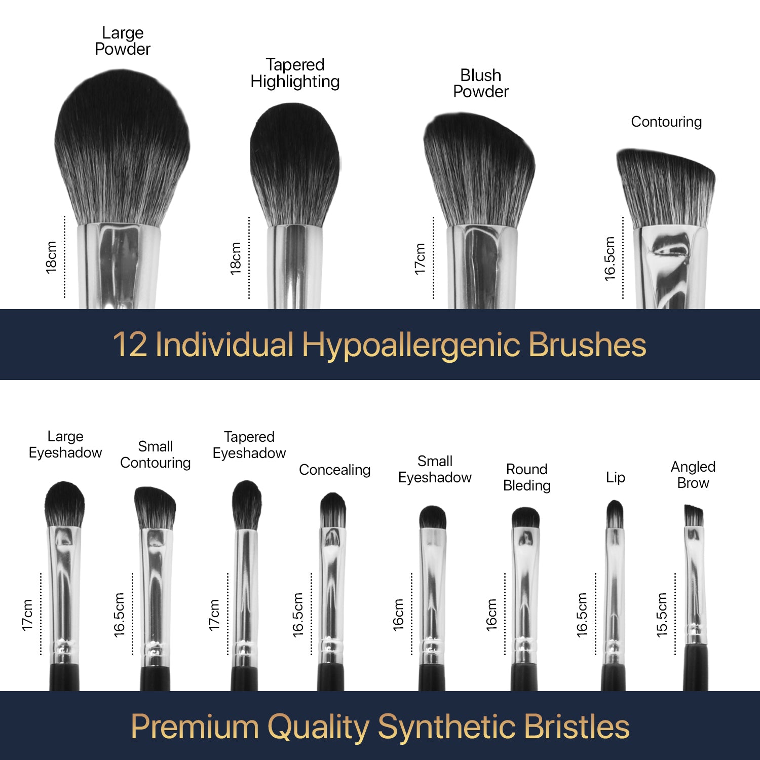 FABULUXE Makeup Brushes Set 12Pcs Professional Makeup Brushes Premium Synthetic Blending Face Powder Blush Concealers Eye Shadows Make Up Brushes Kit With Case (12, Silver) - Fabuluxe Group Australia Pty Ltd